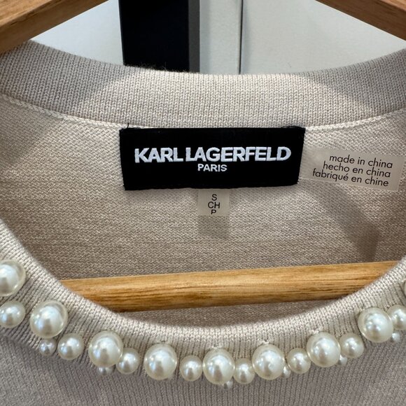 Karl Lagerfeld Cream Pearl Embellished Sleeveless Knit Tank Top – Size Small - Picture 2 of 10